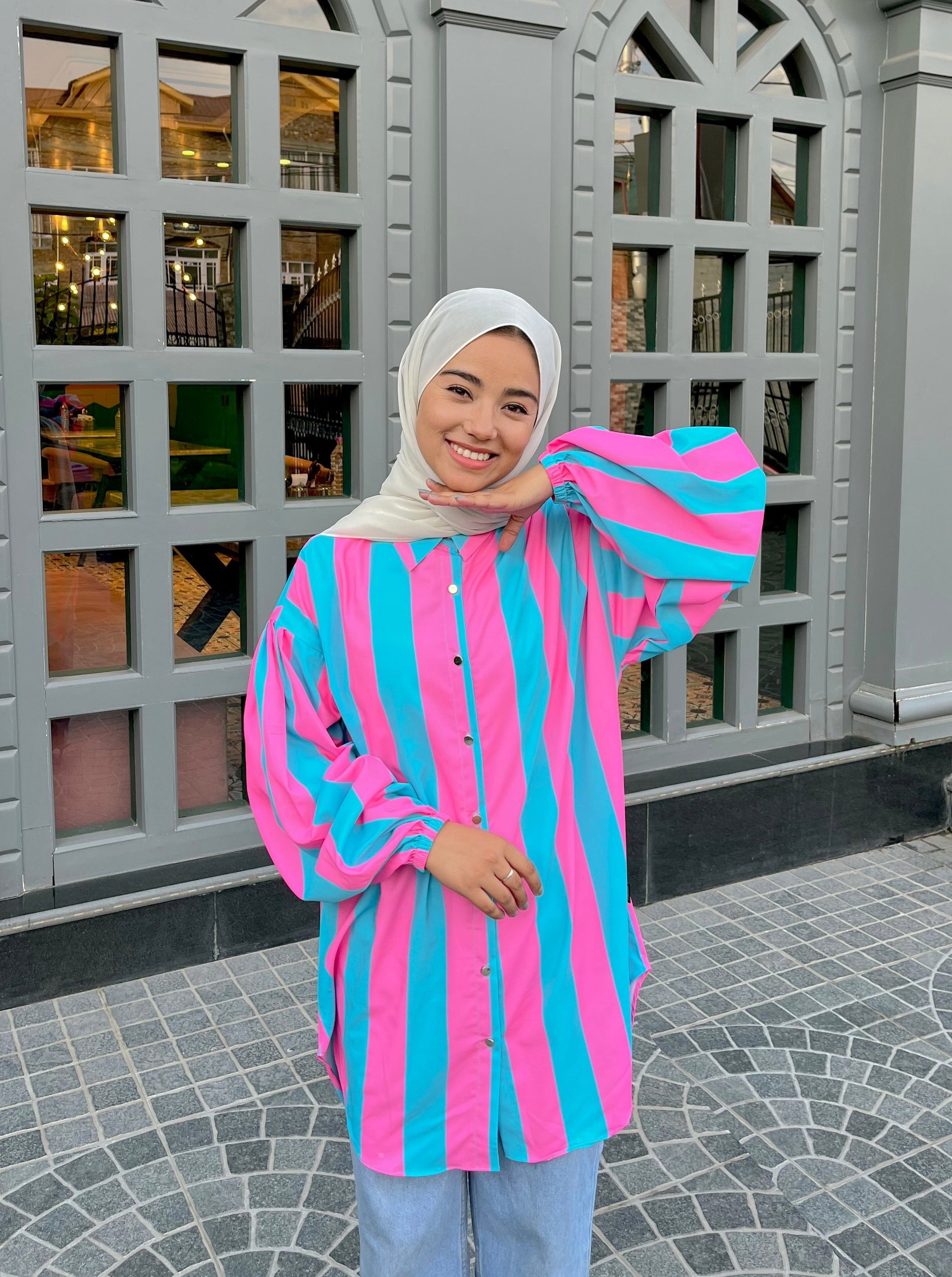 Buy Striped Shirt Pink & Blue – Modest Essentials