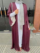 JEWEL SATIN REVERSIBLE ABAYA (SILVER + ROSEWOOD) - Modest Essential